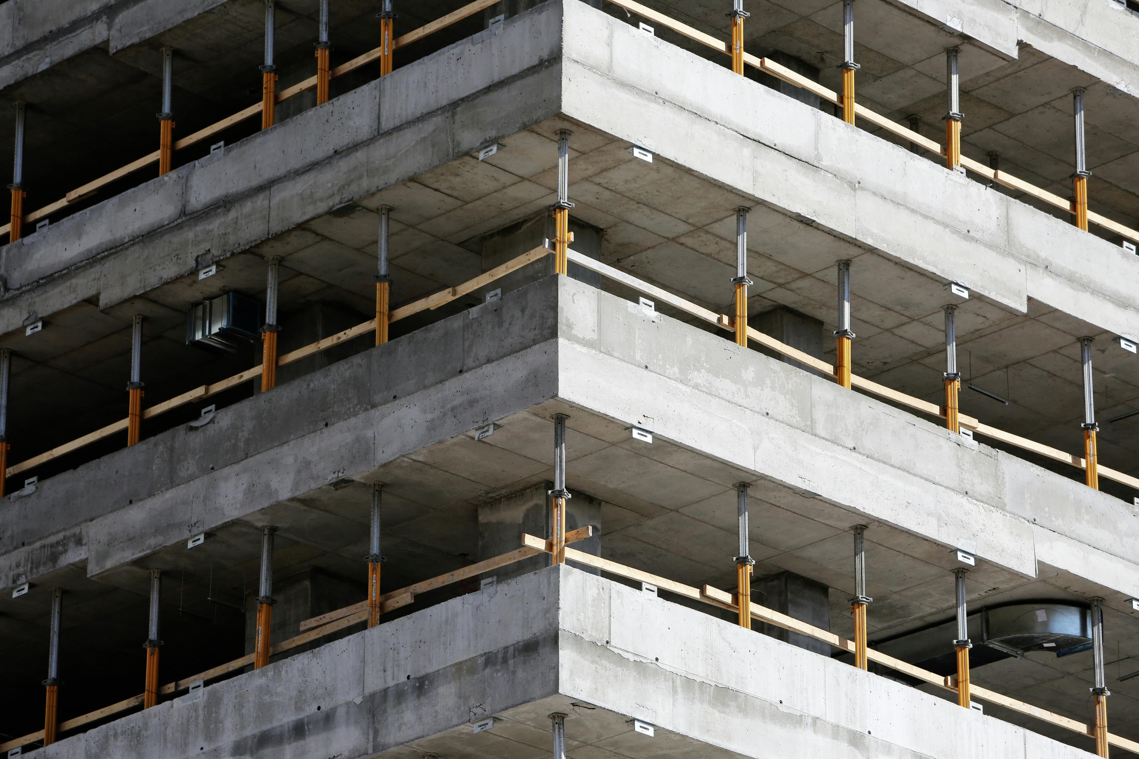 Construction site with concrete pillars